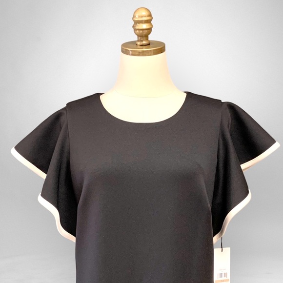 Calvin Klein Black Statement Cap Flutter-Sleeve Sheath Scuba Unlined Dress - Picture 4 of 14